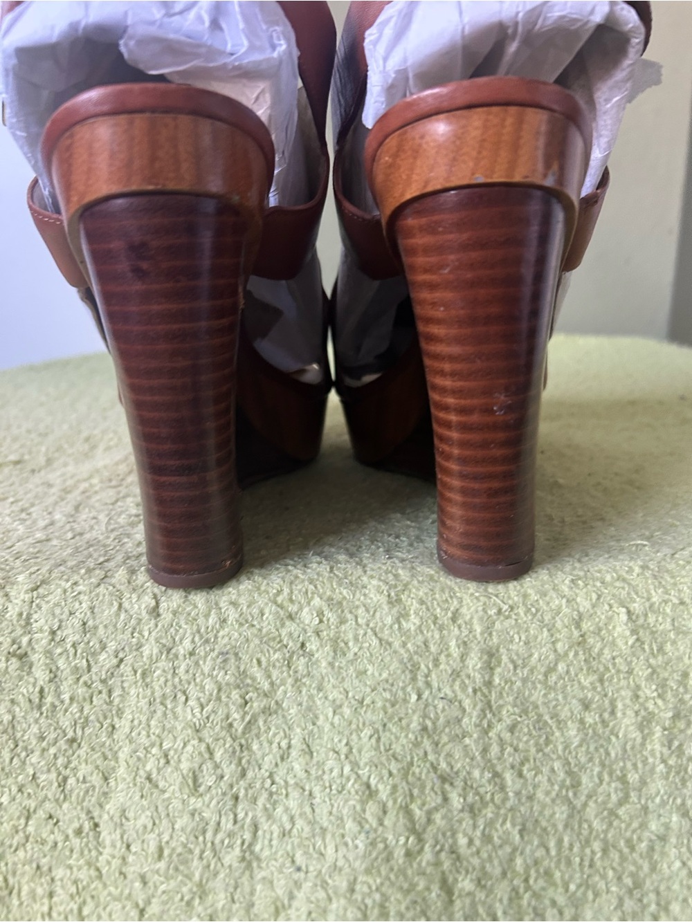 Michael Kors Cognac Leather Platform Wedge Sandals with Gold Buckle - Picture 9 of 11